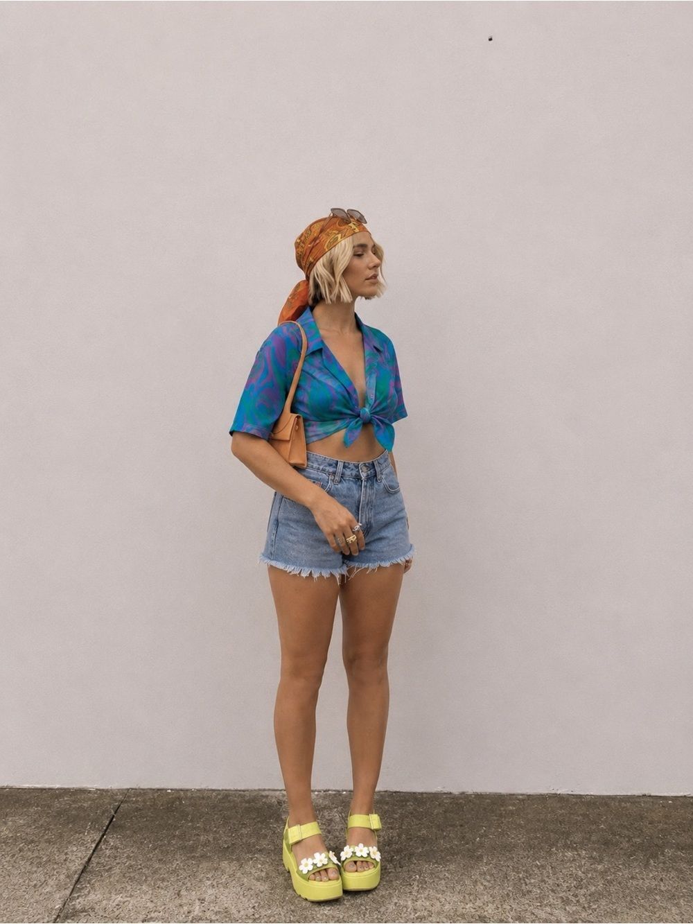 NWT WeWoreWhat XS Psychedelic Swirl Mesh Crop Top Y2K Retro Tie Front